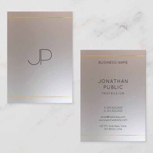 Faux Gold Silver Monogrammed Moderne Sjabloon Visitekaartje (Voorkant / Achterkant)