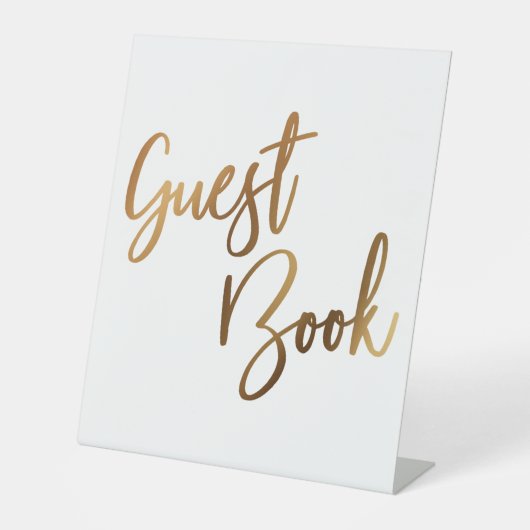 Faux Gold Simple Typography Guest Book Reclamebord Met Voetstuk (Voorkant)