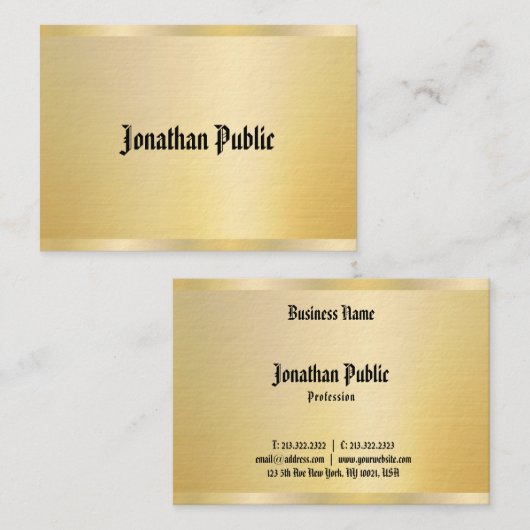 Faux Gold  Sjabloon Elegant Classic America Visitekaartje (Voorkant / Achterkant)