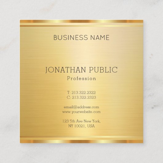 Faux Gold Sjabloon Elegant Modern Professioneel Vierkante Visitekaartje (Achterkant)
