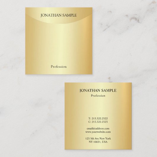 Faux Gold-Sjabloon Elegant Professional Modern Vierkante Visitekaartje (Voorkant / Achterkant)