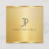 Faux Gold Sjabloon Premium Linnen Elegant Luxe Vierkante Visitekaartje (Voorkant)
