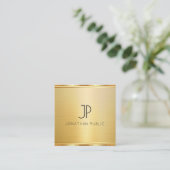 Faux Gold Sjabloon Premium Linnen Elegant Luxe Vierkante Visitekaartje (Staand voorkant)