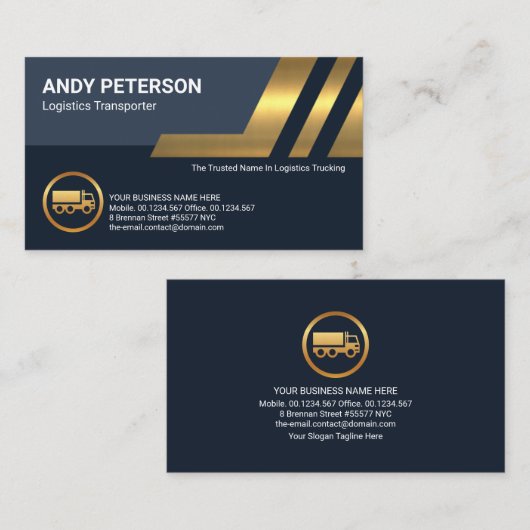 Faux Gold Slanting Logistics Lines Truck Transport Visitekaartje (Voorkant / Achterkant)