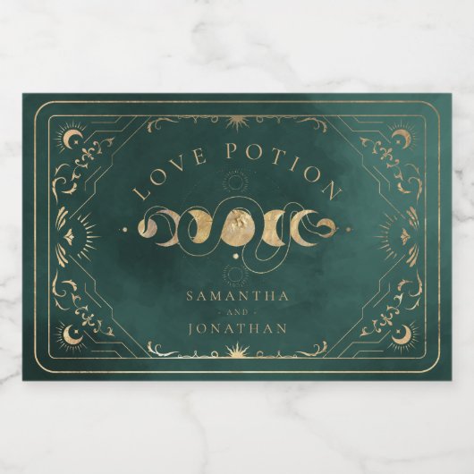 Faux Gold & Smaragd Groene Tarot Hemelse bruiloft Sparkling Wijnetiket (Enkel label)