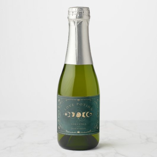 Faux Gold & Smaragd Groene Tarot Hemelse bruiloft Sparkling Wijnetiket (Voorkant)