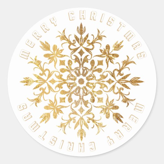 Faux Gold Sneeuwvlok Elegante Kerstmis Ronde Sticker (Voorkant)