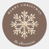 Faux Gold Snowflake Brown Custom Holiday Ronde Sticker (Voorkant)