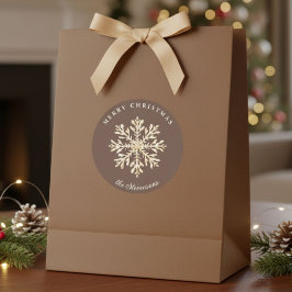 Faux Gold Snowflake Brown Custom Holiday Ronde Sticker