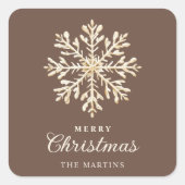 Faux Gold Snowflake Brown Custom Holiday Vierkante Sticker (Voorkant)