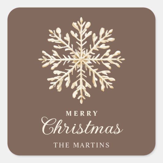 Faux Gold Snowflake Brown Custom Holiday Vierkante Sticker (Voorkant)