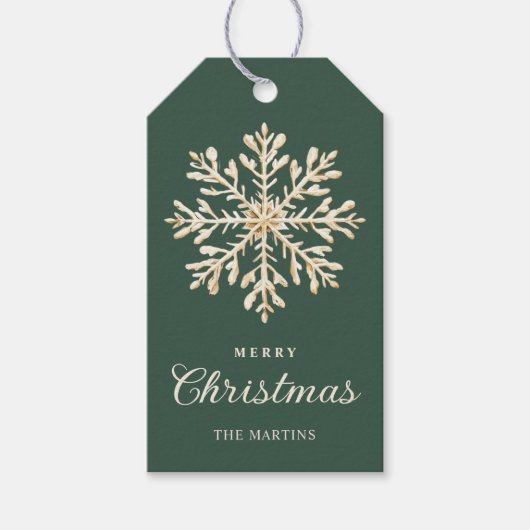 Faux Gold Snowflake Green Custom Holiday Cadeaulabel (Voorkant)