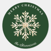 Faux Gold Snowflake Green Custom Holiday Ronde Sticker (Voorkant)