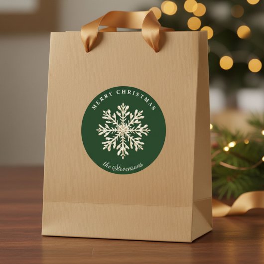 Faux Gold Snowflake Green Custom Holiday Ronde Sticker