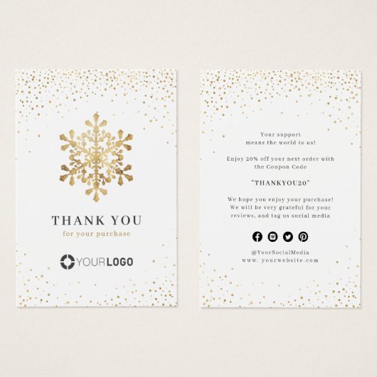 Faux gold Snowflake Kerstmis Bedankt Invoegen Visitekaartje (Voorkant /achterkant)