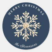 Faux Gold Snowflake Navy Blue Custom Holiday Ronde Sticker (Voorkant)