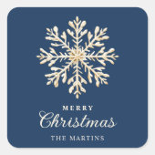 Faux Gold Snowflake Navy Blue Custom Holiday Vierkante Sticker (Voorkant)