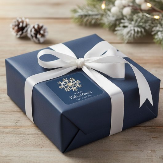 Faux Gold Snowflake Navy Blue Custom Holiday Vierkante Sticker