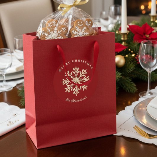 Faux Gold Snowflake Red Custom Holiday Ronde Sticker