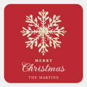 Faux Gold Snowflake Red Custom Holiday Vierkante Sticker (Voorkant)