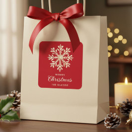 Faux Gold Snowflake Red Custom Holiday Vierkante Sticker