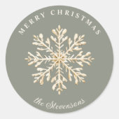 Faux Gold Snowflake Sage Green Custom Holiday Ronde Sticker (Voorkant)