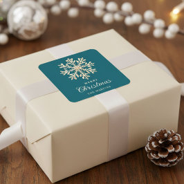 Faux Gold Snowflake Teal Custom Holiday Vierkante Sticker