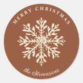 Faux Gold Snowflake Terracotta Custom Holiday Ronde Sticker (Voorkant)