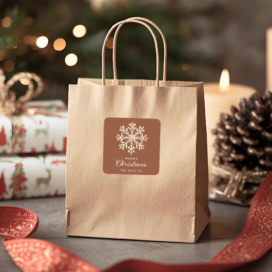 Faux Gold Snowflake Terracotta Custom Holiday Vierkante Sticker