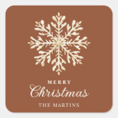 Faux Gold Snowflake Terracotta Custom Holiday Vierkante Sticker (Voorkant)