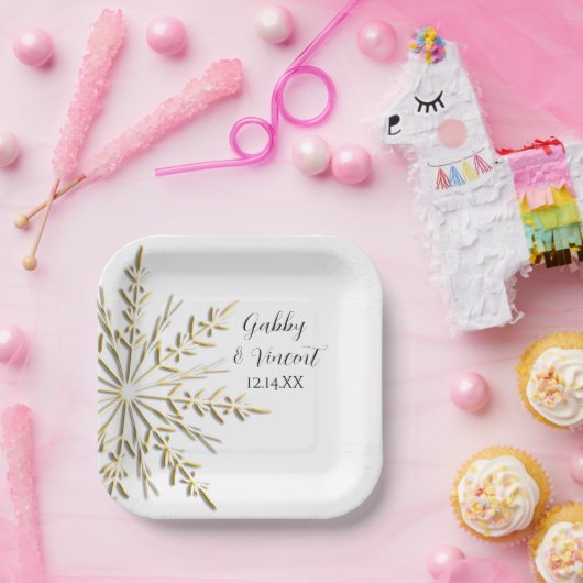 Faux Gold Snowflake Winter Wedding Papieren Bordje (Feest)