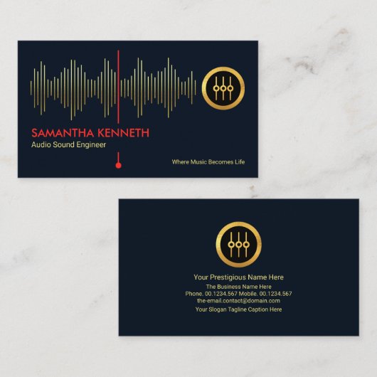 Faux Gold Sound Frequency Studio Engineer DJ Visitekaartje (Voorkant / Achterkant)