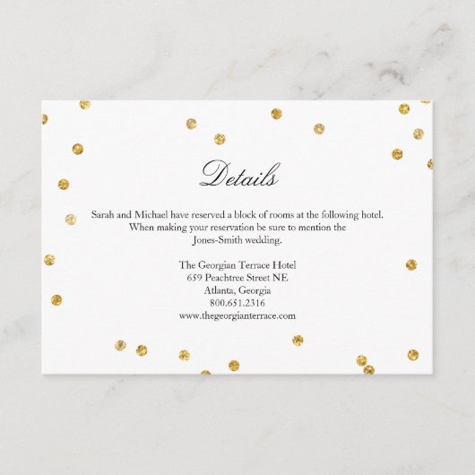 Faux Gold Sparkle Confetti bruiloft Details Kaart (Voorkant)