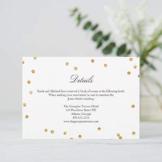 Faux Gold Sparkle Confetti bruiloft Details Kaart (Staand voorkant)