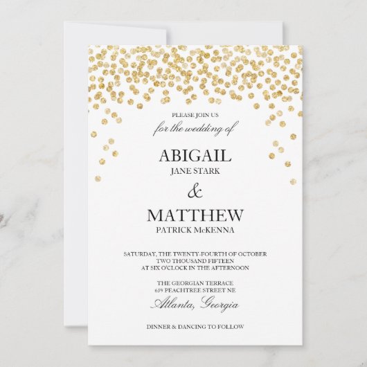 Faux Gold Sparkle Confetti bruiloft uitnodiging (Voorkant)