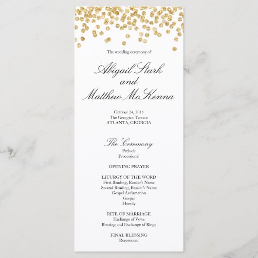 Faux Gold Sparkle Confetti trouwprogramma Programmakaart (Voorkant)