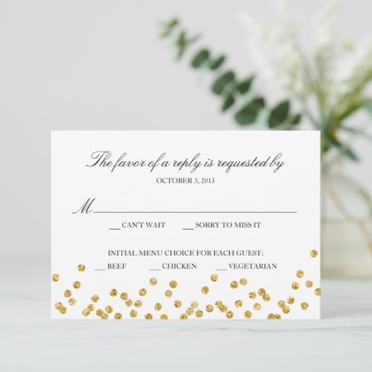 Faux Gold Sparkle Response Kaart met Menukeuzes (Staand voorkant)