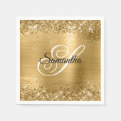Faux Gold Sparkly Glitter en Folie Fancy Monogram Servet (Voorkant)