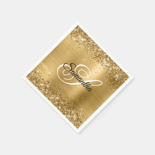 Faux Gold Sparkly Glitter en Folie Fancy Monogram Servet (Hoek)