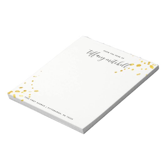 Faux Gold Splashes met Elegant Typografie Notitieblok (Linkerzijde)