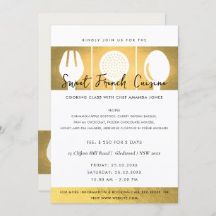 FAUX GOLD SPOON FORK COOKERY CLASS INVITE SJABLOON KAART