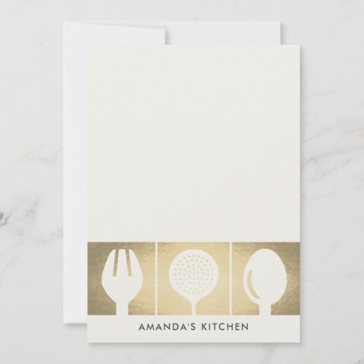 FAUX GOLD SPOON FORK COOKERY CLASS INVITE SJABLOON KAART (Achterkant)