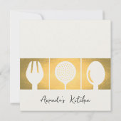 FAUX GOLD SPOON FORK COOKING CLASS INVITE SJABLOON KAART (Achterkant)