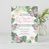 Faux Gold Star en roze Butterfly Girl Baby shower Kaart (Staand voorkant)