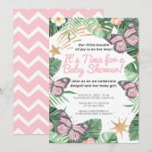 Faux Gold Star en roze Butterfly Girl Baby shower Kaart (Voorkant / Achterkant)