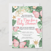 Faux Gold Star en roze Butterfly Girl Baby shower Kaart (Voorkant)