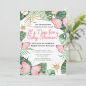 Faux Gold Star en roze Butterfly Girl Baby shower Kaart (Staand voorkant)