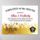Faux gold stars employee of the month certificate poster (Voorkant)