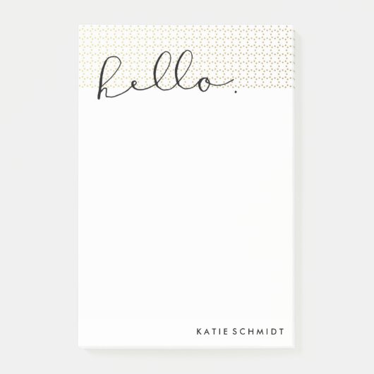 Faux Gold-Stippen met 'Hello' in zwarte kalligrafi Post-it® Notes (Voorkant)