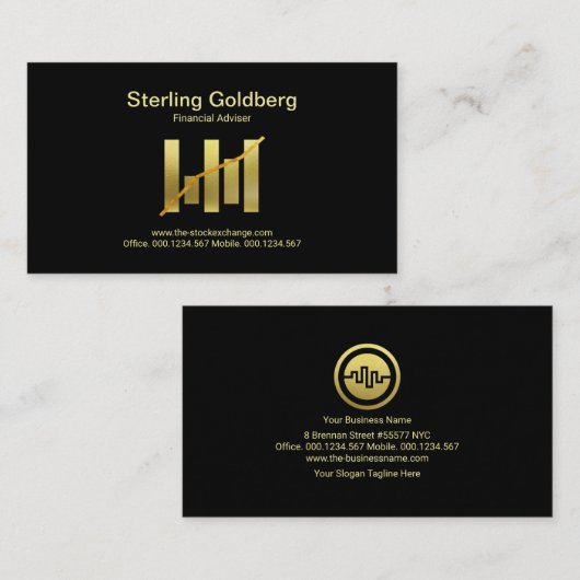 Faux Gold Stock Exchange Graph Financial Visitekaartje (Voorkant / Achterkant)